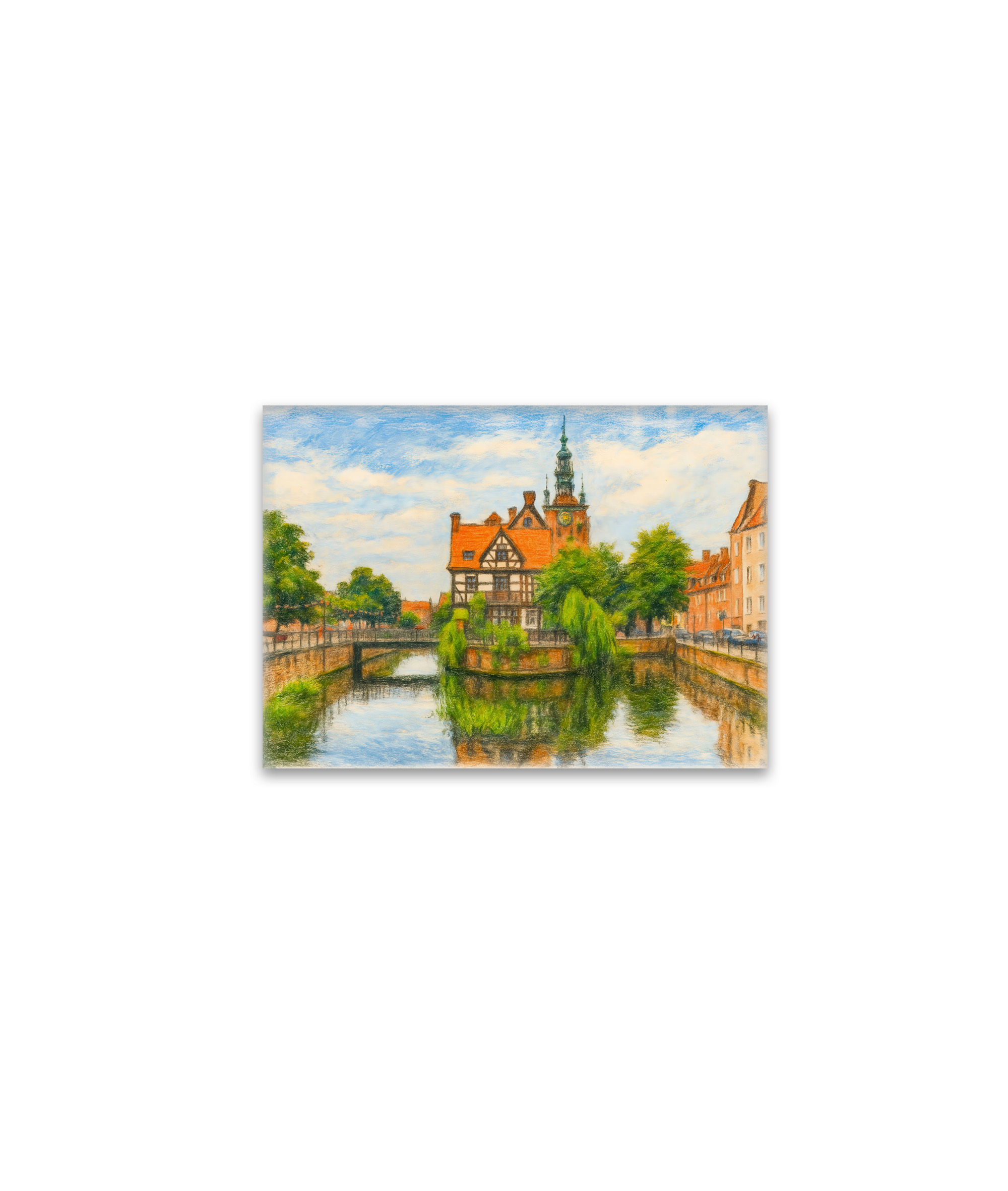 raxxa Glas-Magnet: Pastel drawing of Danzig’ old mill on Radunia Canal