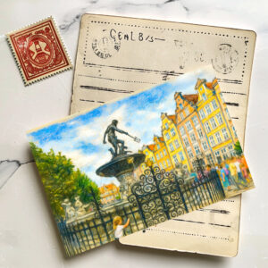 raxxa Postkarte: Pastel drawing of Danzig’ Neptune Fountain on Long Market