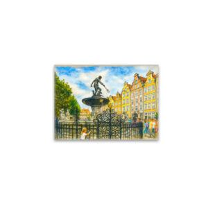 raxxa Glas-Magnet: Pastel drawing of Danzig’ Neptune Fountain on Long Market