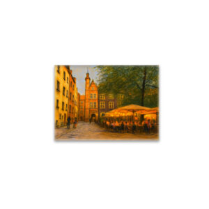 raxxa Glas-Magnet: Pastel drawing of Danzig old town restaurants near crane gate