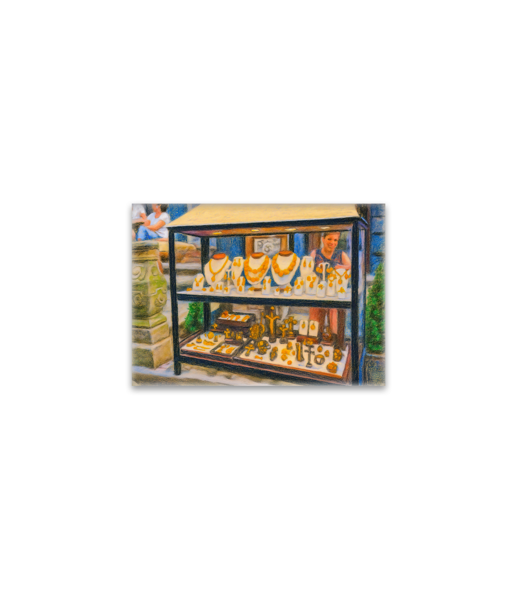 raxxa Glas-Magnet: Pastel drawing of Danzig amber shop window display