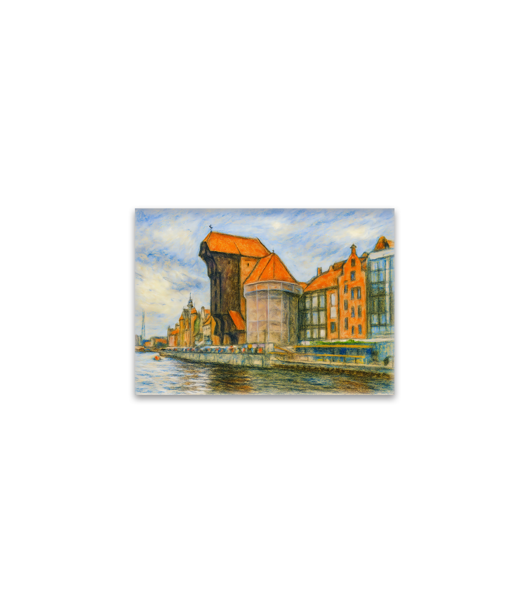 raxxa Glas-Magnet: Pastel drawing of Danzig historic crane gate in daylight