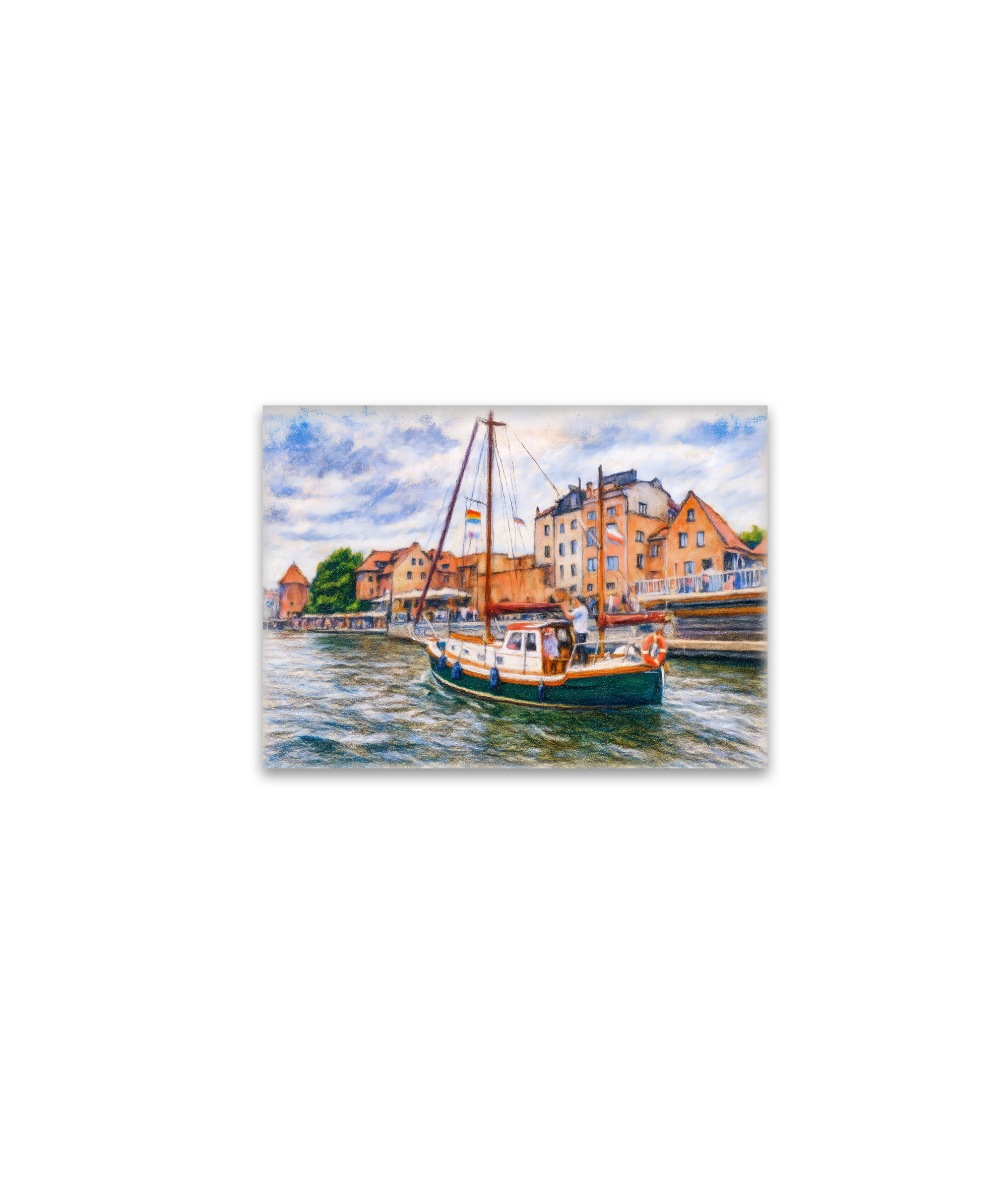 raxxa Glas-Magnet: Pastel drawing of sailboat on Motlawa in Danzig old town