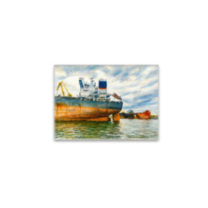 raxxa Glas-Magnet: Pastel drawing of cargo ship in Danzig sea harbor