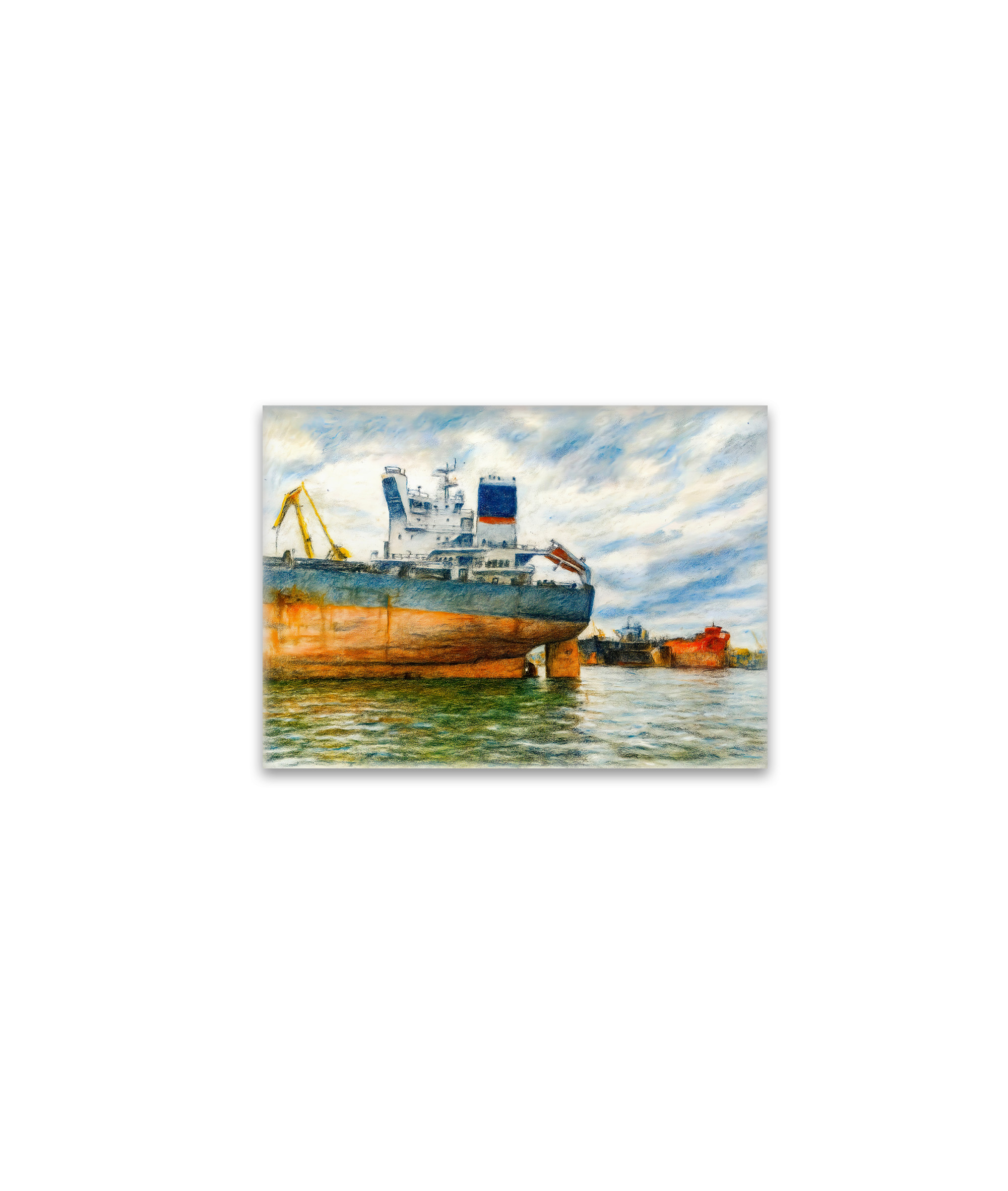 raxxa Glas-Magnet: Pastel drawing of cargo ship in Danzig sea harbor