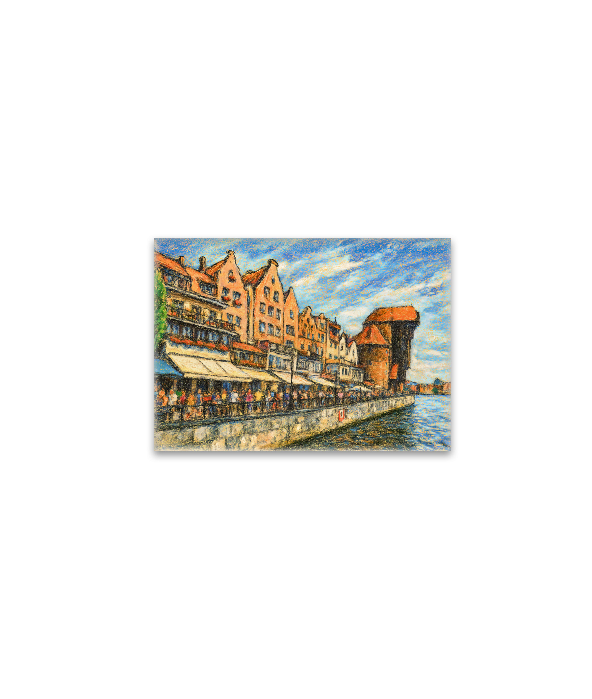 raxxa Glas-Magnet: Pastel drawing of Danzig historic crane gate in daylight