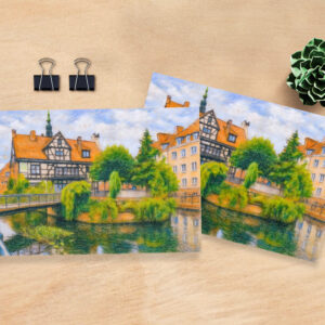 raxxa Postkarte: Pastel drawing of Danzig’ old mill on Radunia Canal