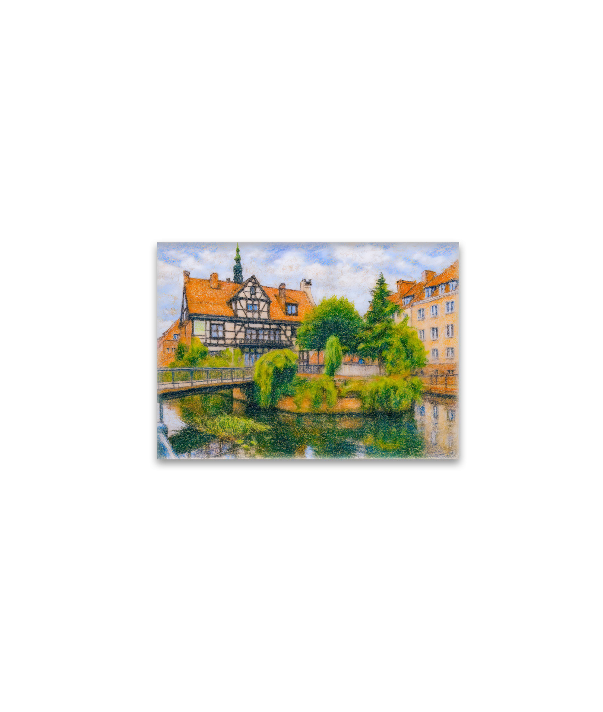 raxxa Glas-Magnet: Pastel drawing of Danzig’ old mill on Radunia Canal