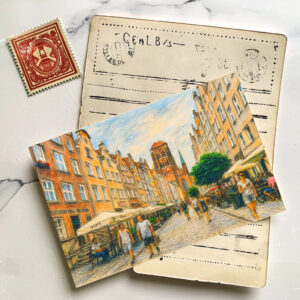 raxxa Postkarte: Pastel drawing of Danzig Mariacka Street in summer light