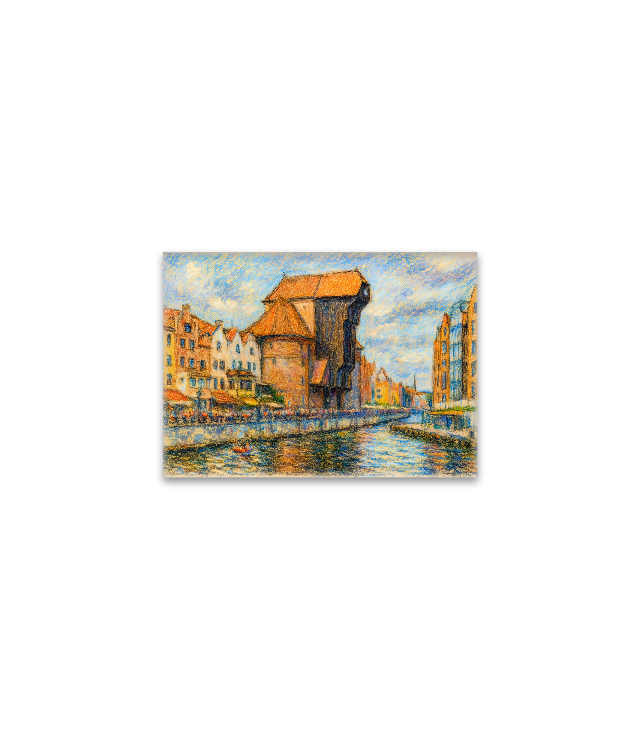 raxxa Glas-Magnet: Pastel drawing of Danzig historic crane gate in daylight