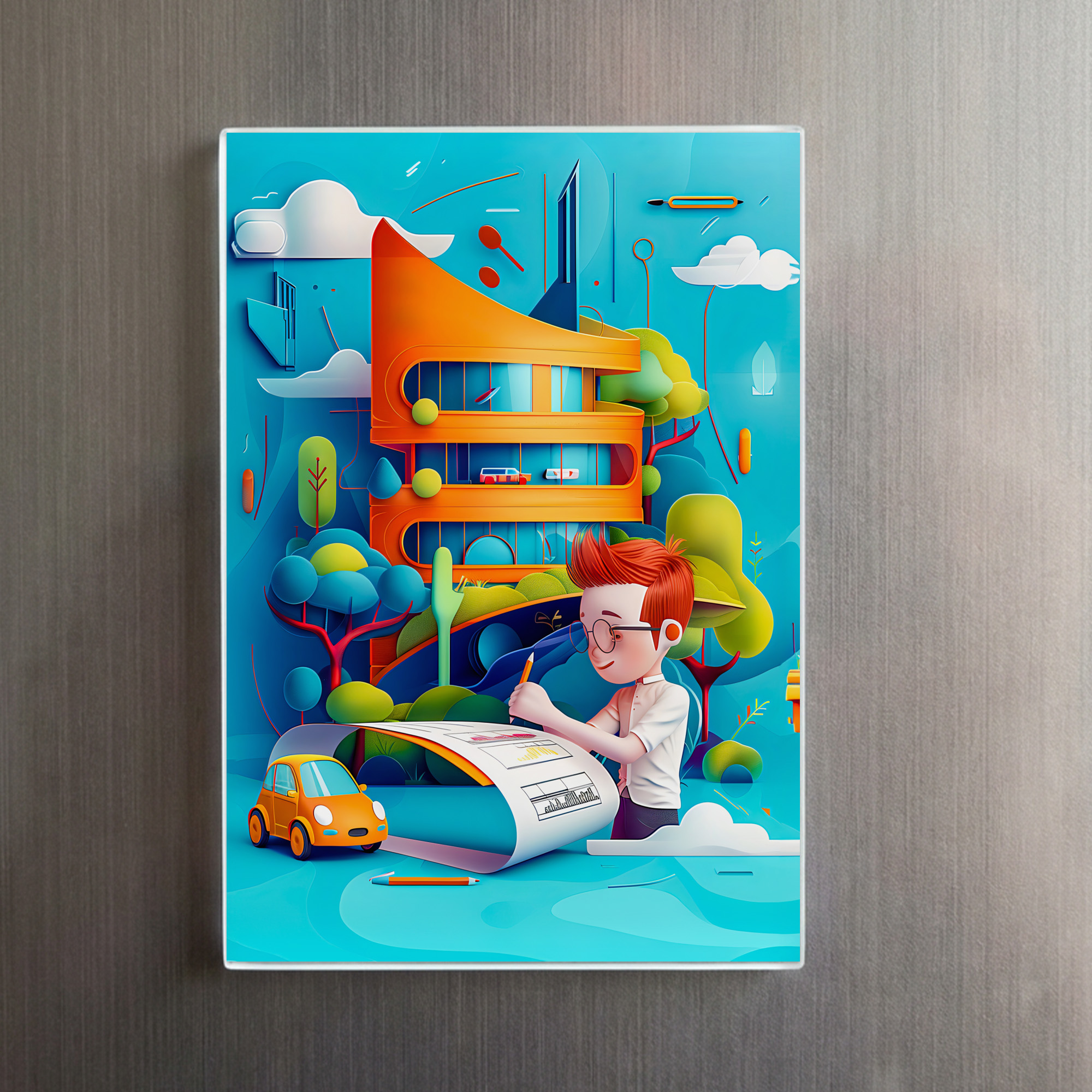 raxxa Glas-Magnet: Impressionism Future Architect Dream for Kids - Image 2