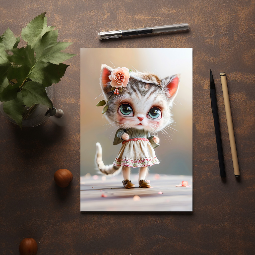 raxxa Postkarte: Kitten in White Dress Indoors