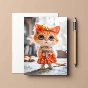 raxxa Postkarte: Kitten in Red Dress in Room