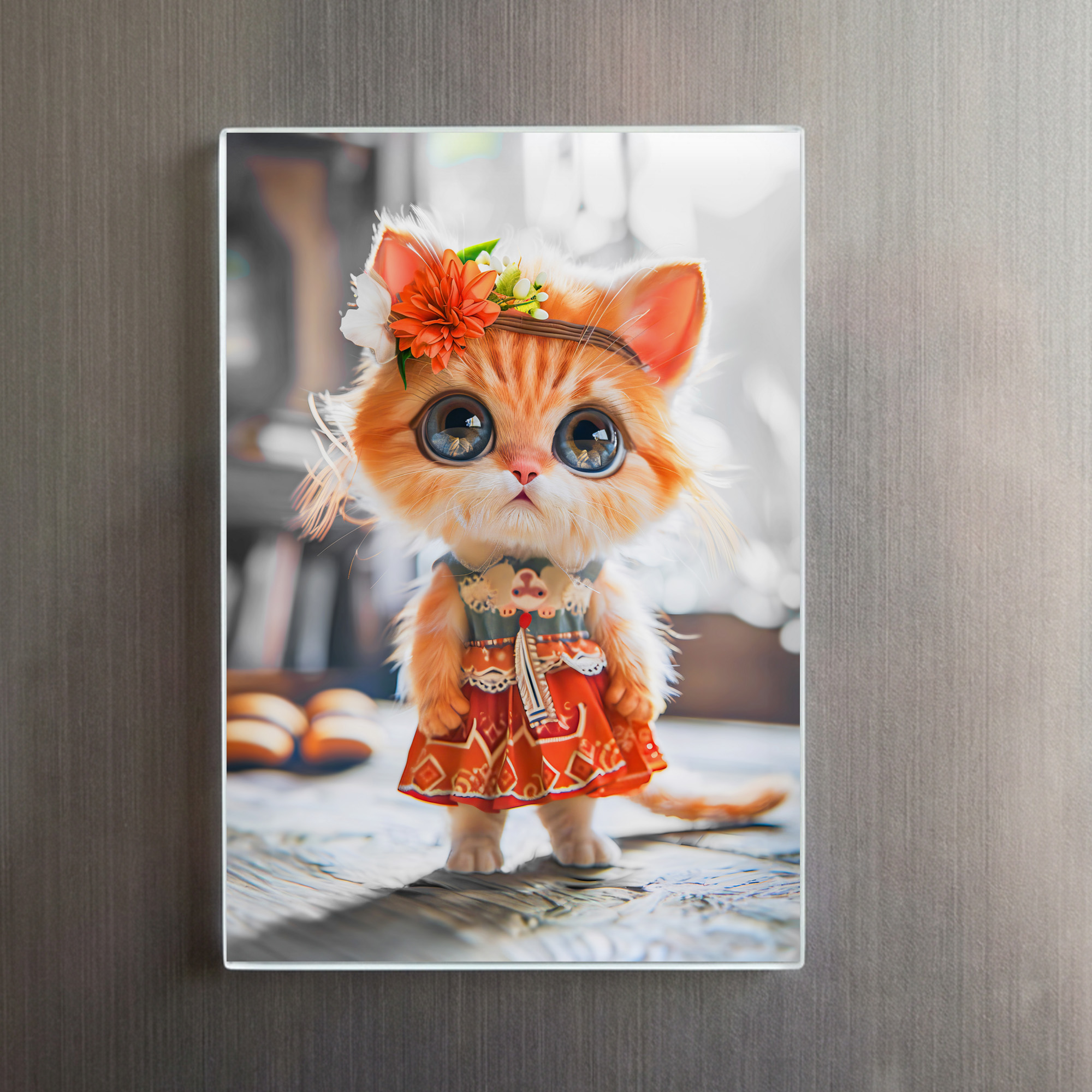 raxxa Glas-Magnet: Kitten in Red Dress in Room – Image 2