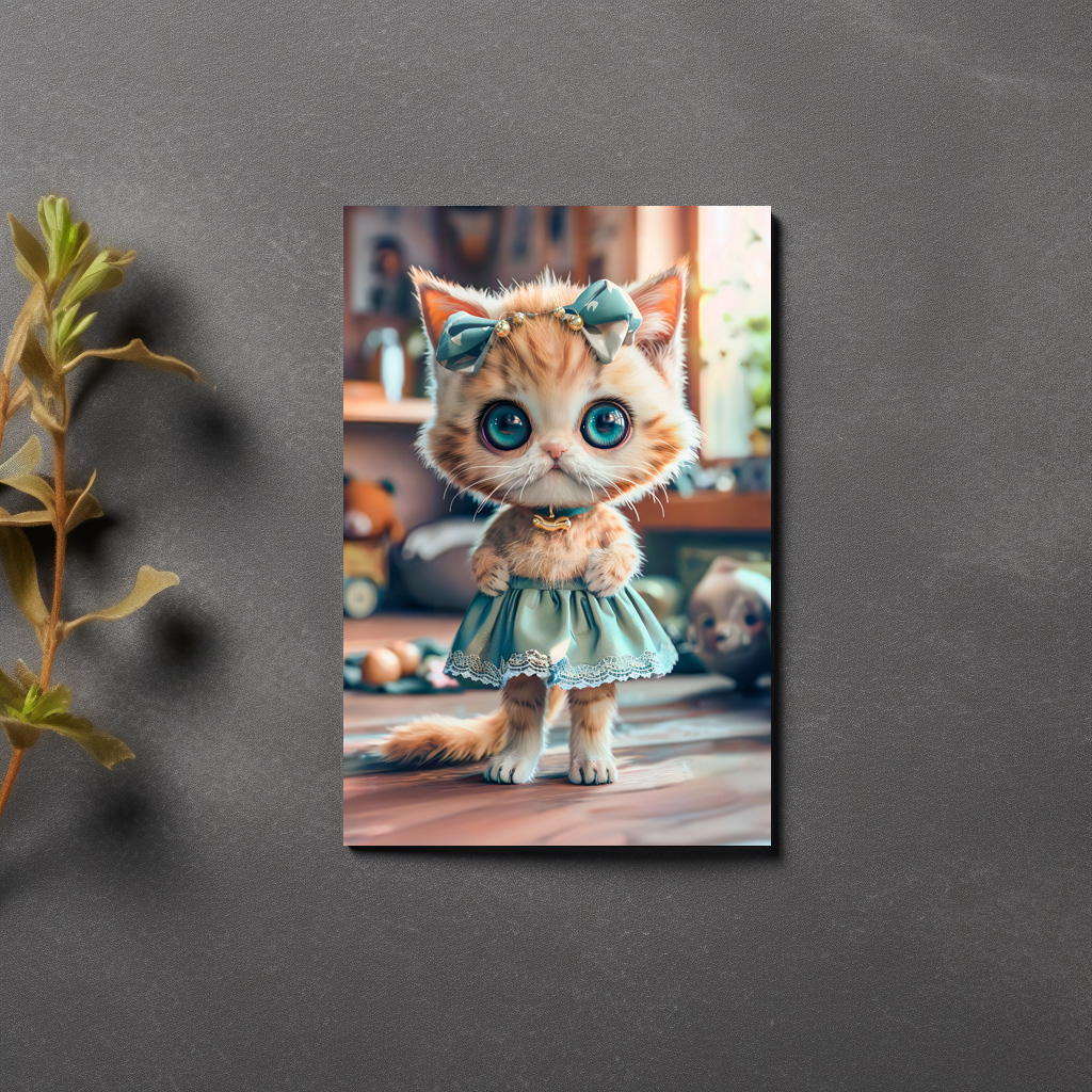 raxxa Postkarte: Kitten in Blue Skirt and Blouse