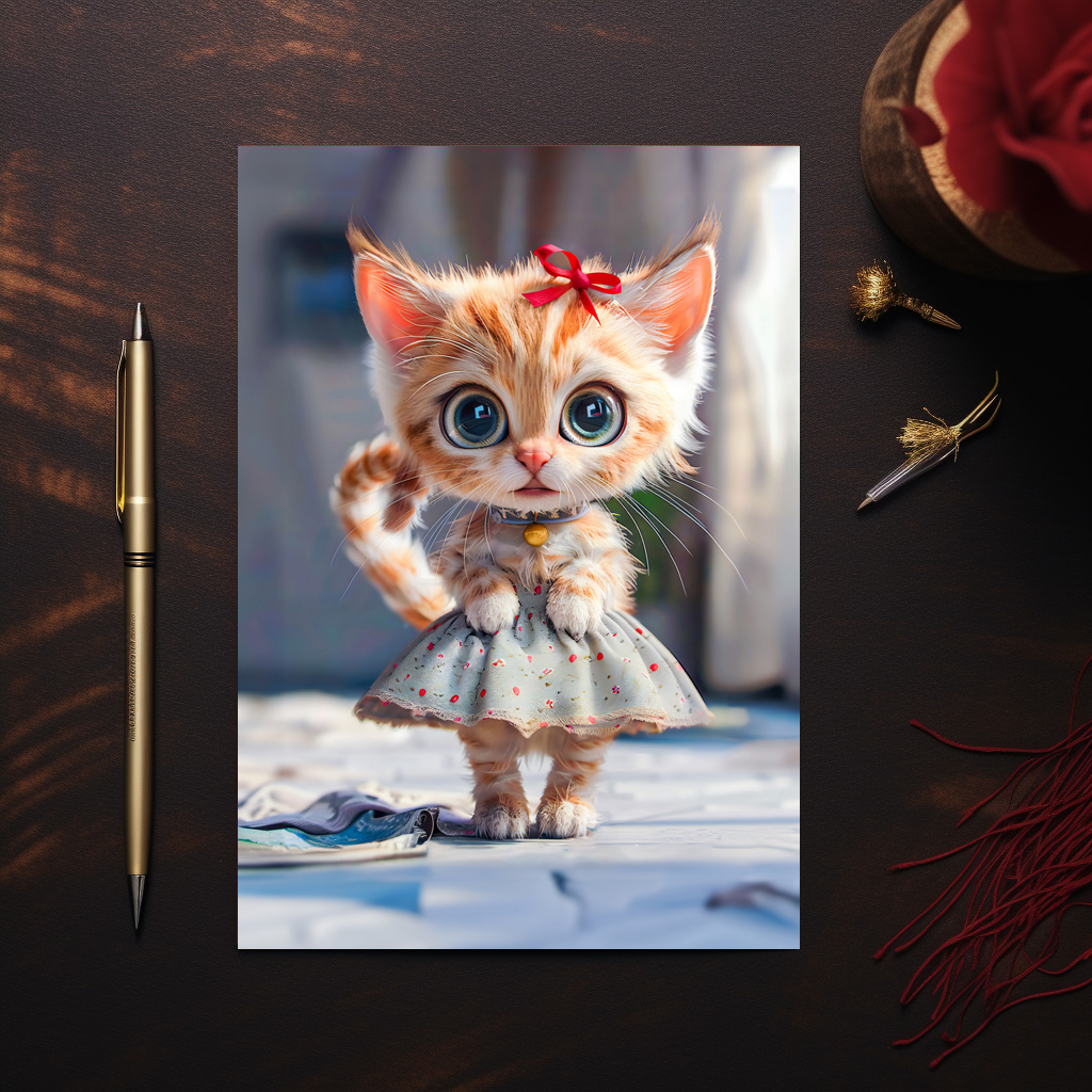 raxxa Postkarte: Kitten in Blue Skirt and Blouse