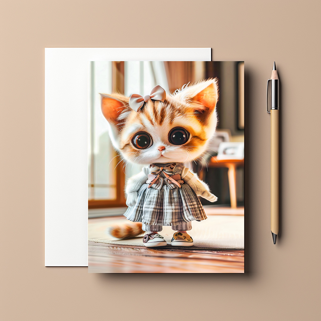 raxxa Postkarte: Kitten in Patterned Dress Indoors