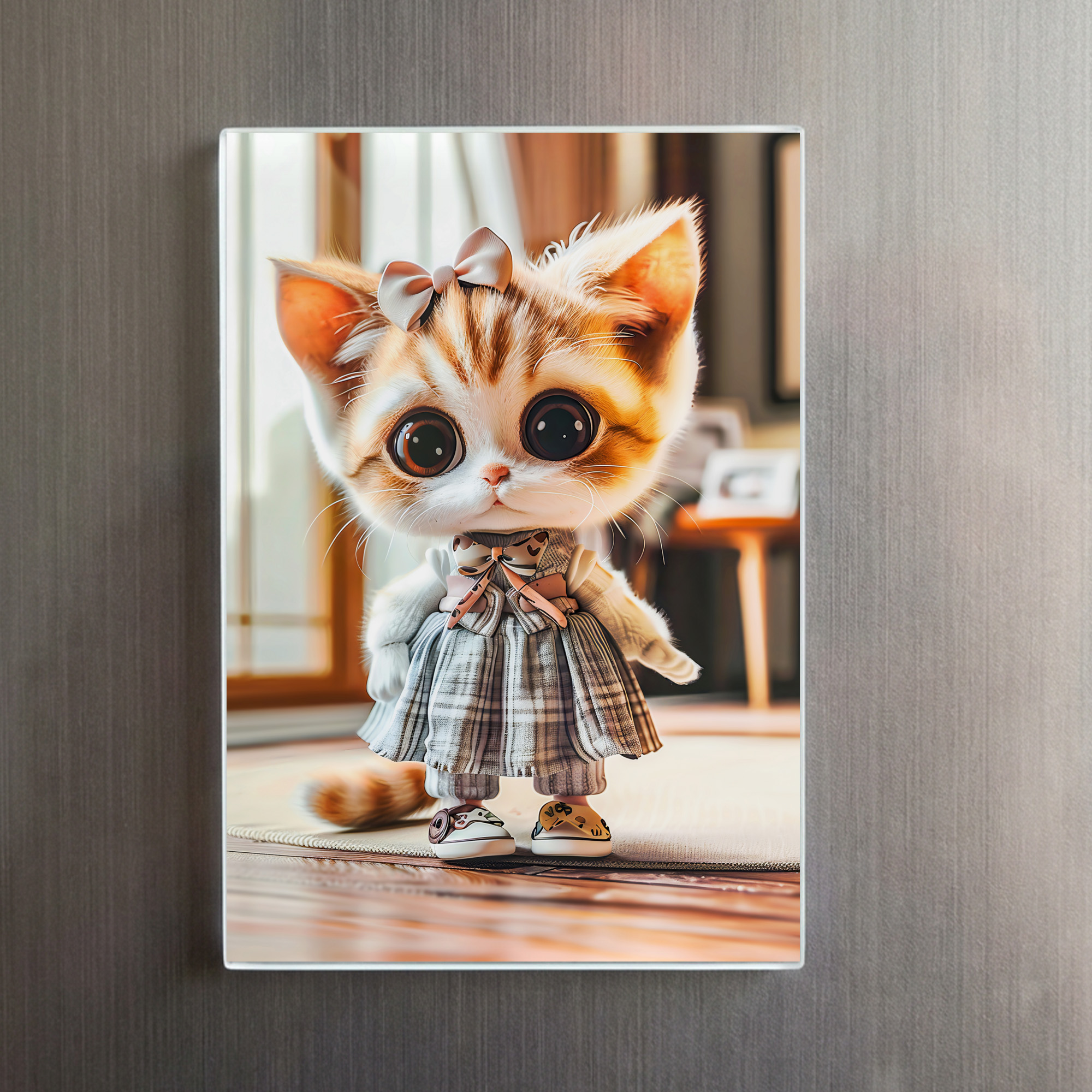 raxxa Glas-Magnet: Kitten in Patterned Dress Indoors - Imagen 2