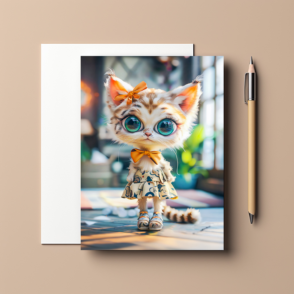 raxxa Postkarte: Kitten in Patterned Dress Indoors