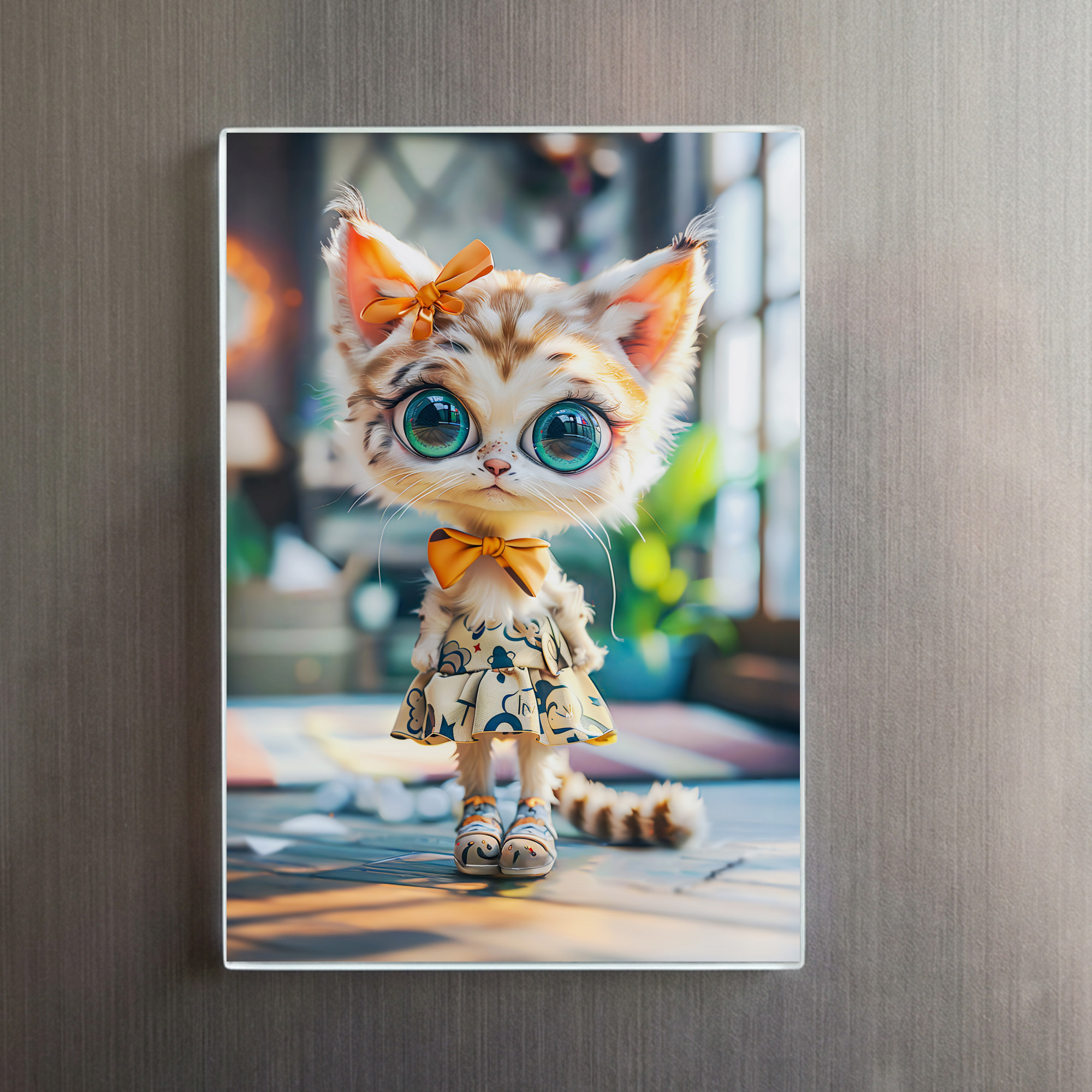 raxxa Glas-Magnet: Kitten in Patterned Dress Indoors – Image 2