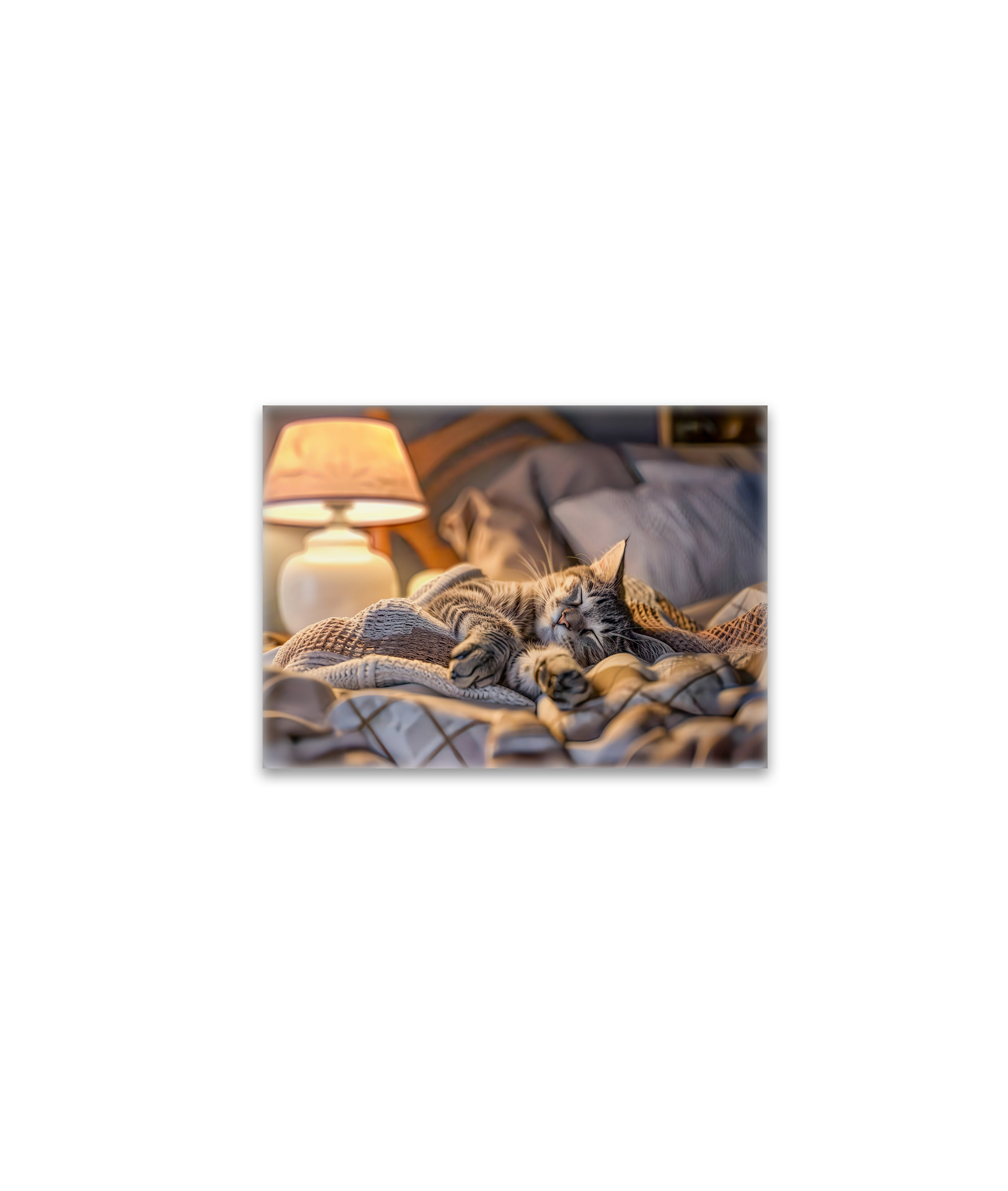 raxxa Glas-Magnet: Cat lounging on couch with blanket and lamp