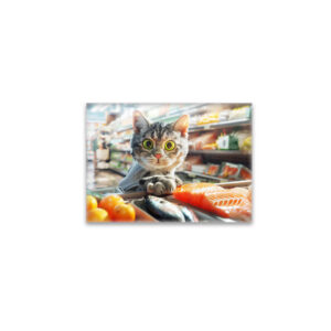 raxxa Glas-Magnet: Cat shopping in grocery store with produce