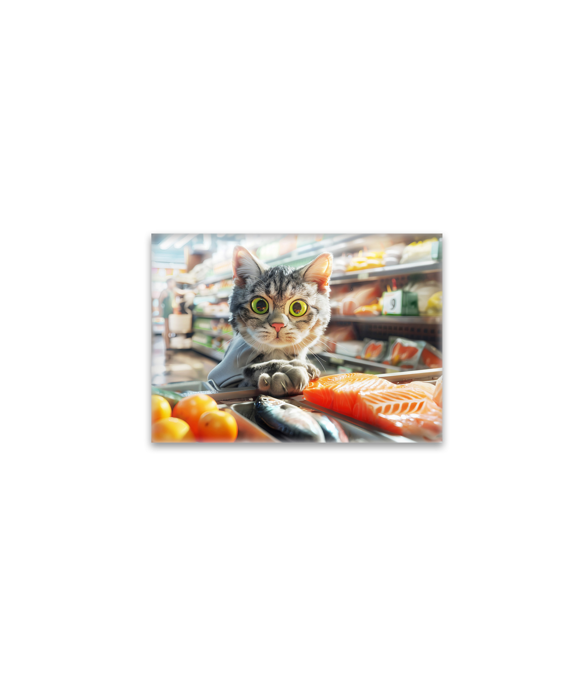 raxxa Glas-Magnet: Cat shopping in grocery store with produce