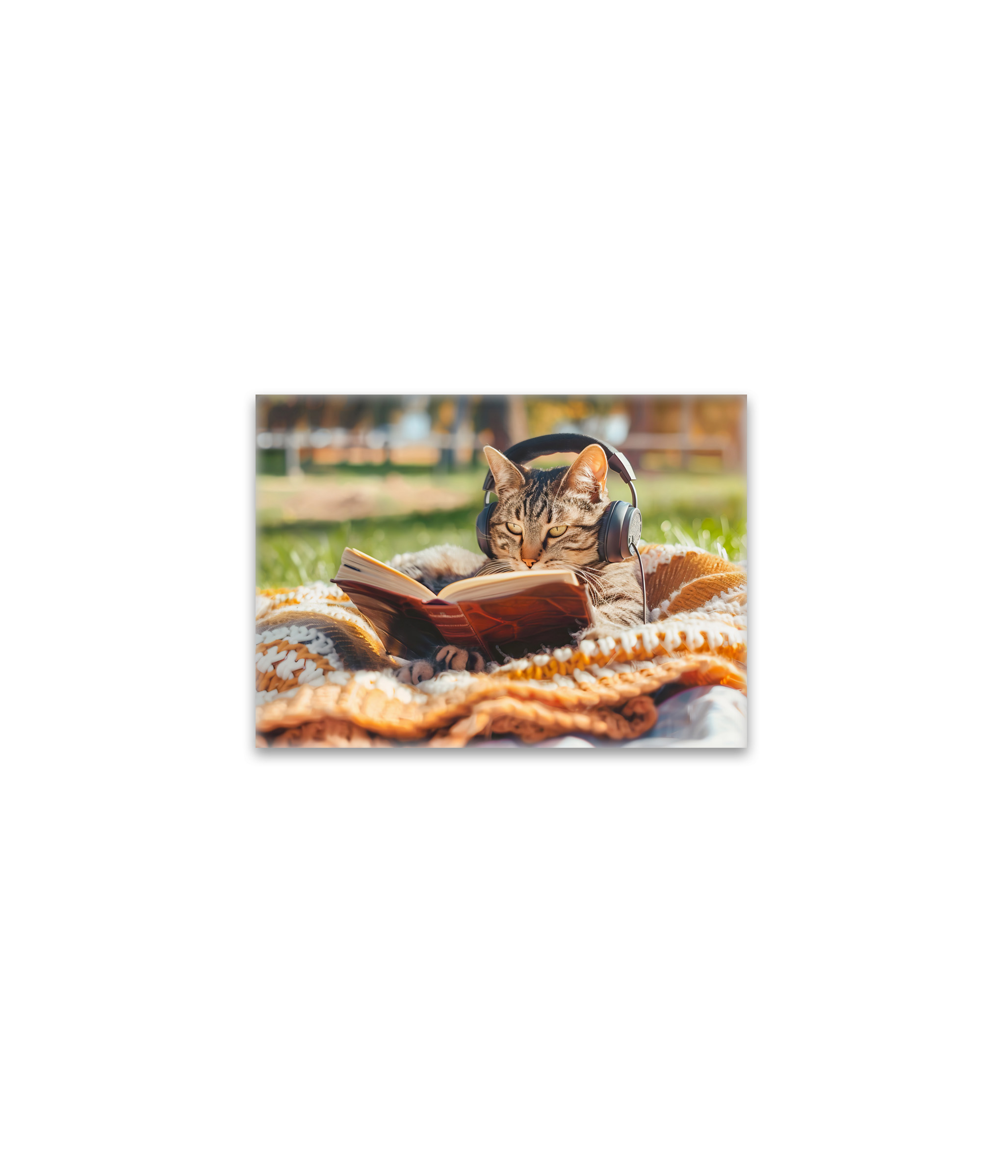 raxxa Glas-Magnet: Cat reading book on knitted blanket