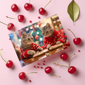 raxxa Postkarte: Two cats in red sweaters with festive background