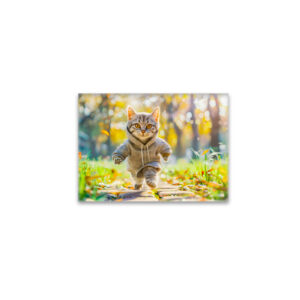 raxxa Glas-Magnet: Cat in hoodie jogging through green park