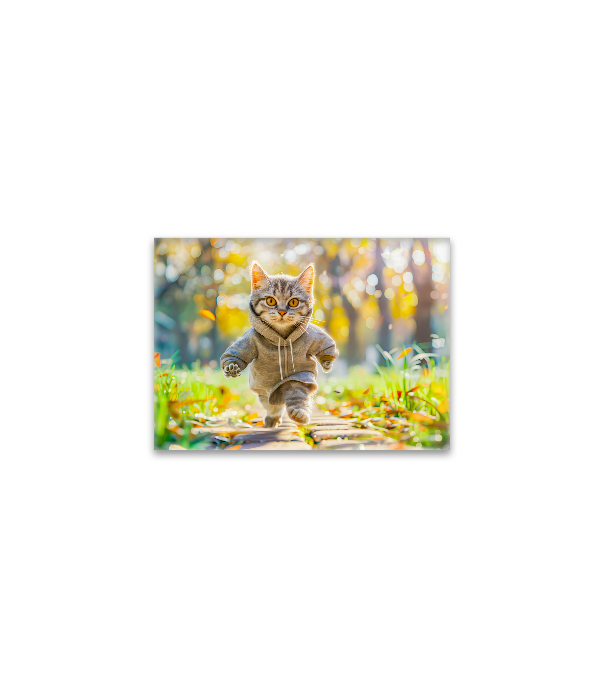 raxxa Glas-Magnet: Cat in hoodie jogging through green park