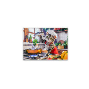 raxxa Glas-Magnet: Cat in chef hat cooking with vegetables and fish