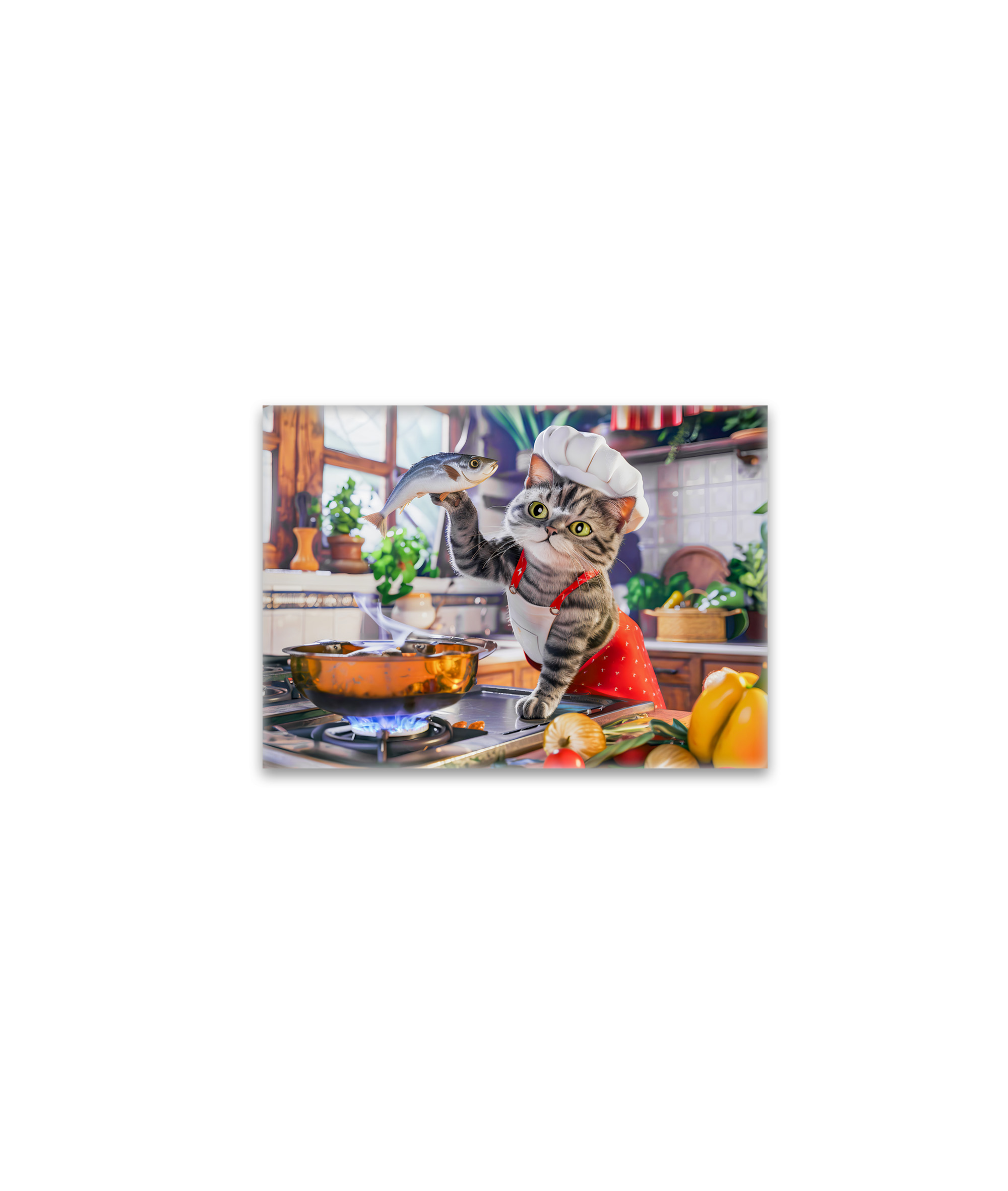 raxxa Glas-Magnet: Cat in chef hat cooking with vegetables and fish