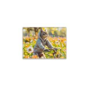 raxxa Glas-Magnet: Cat in hoodie cycling across summer meadow