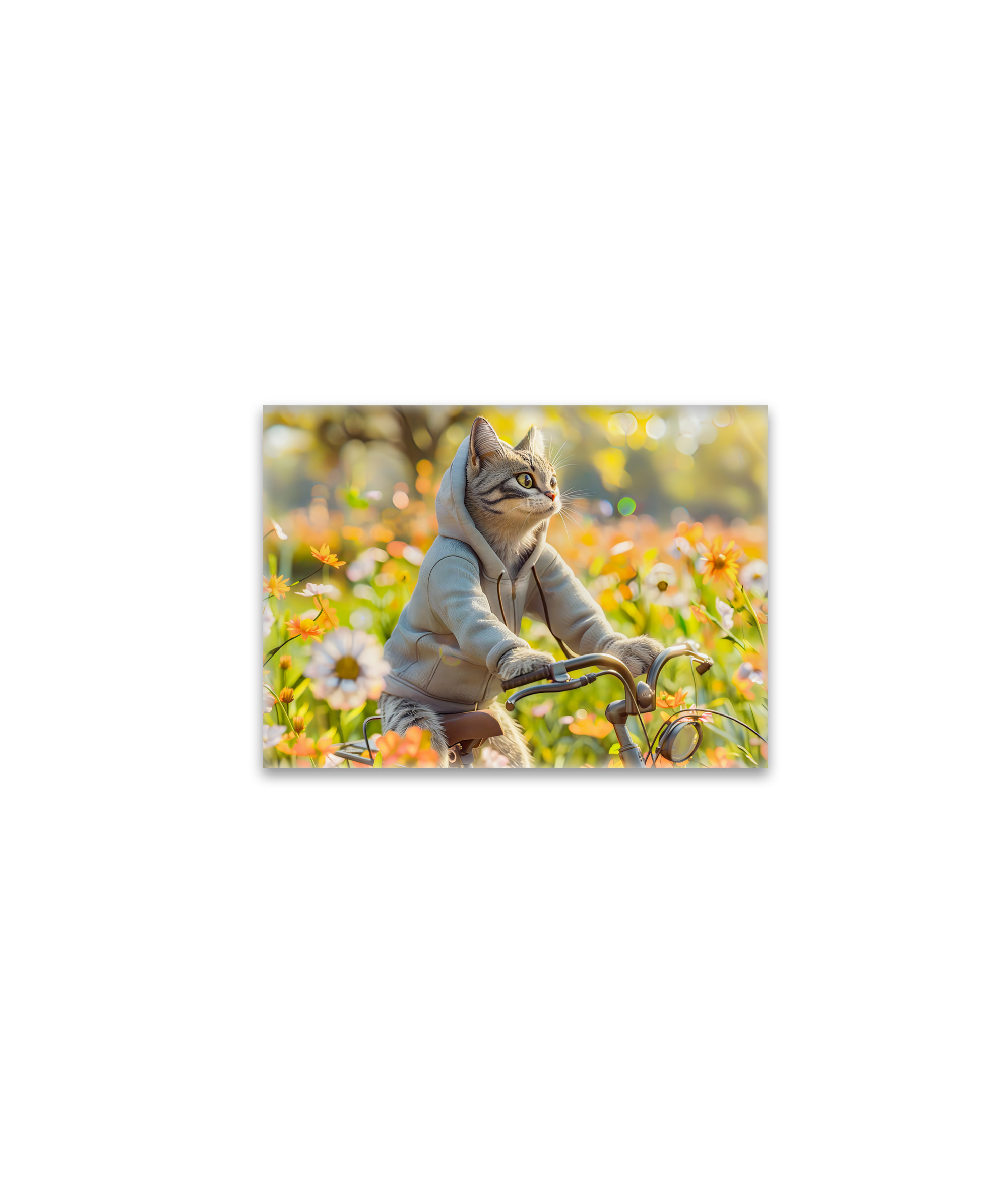 raxxa Glas-Magnet: Cat in hoodie cycling across summer meadow