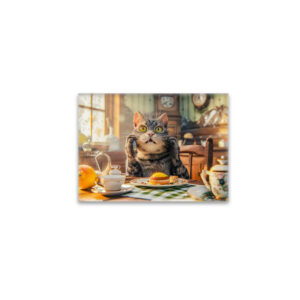 raxxa Glas-Magnet: Cat at breakfast table with croissants and juice