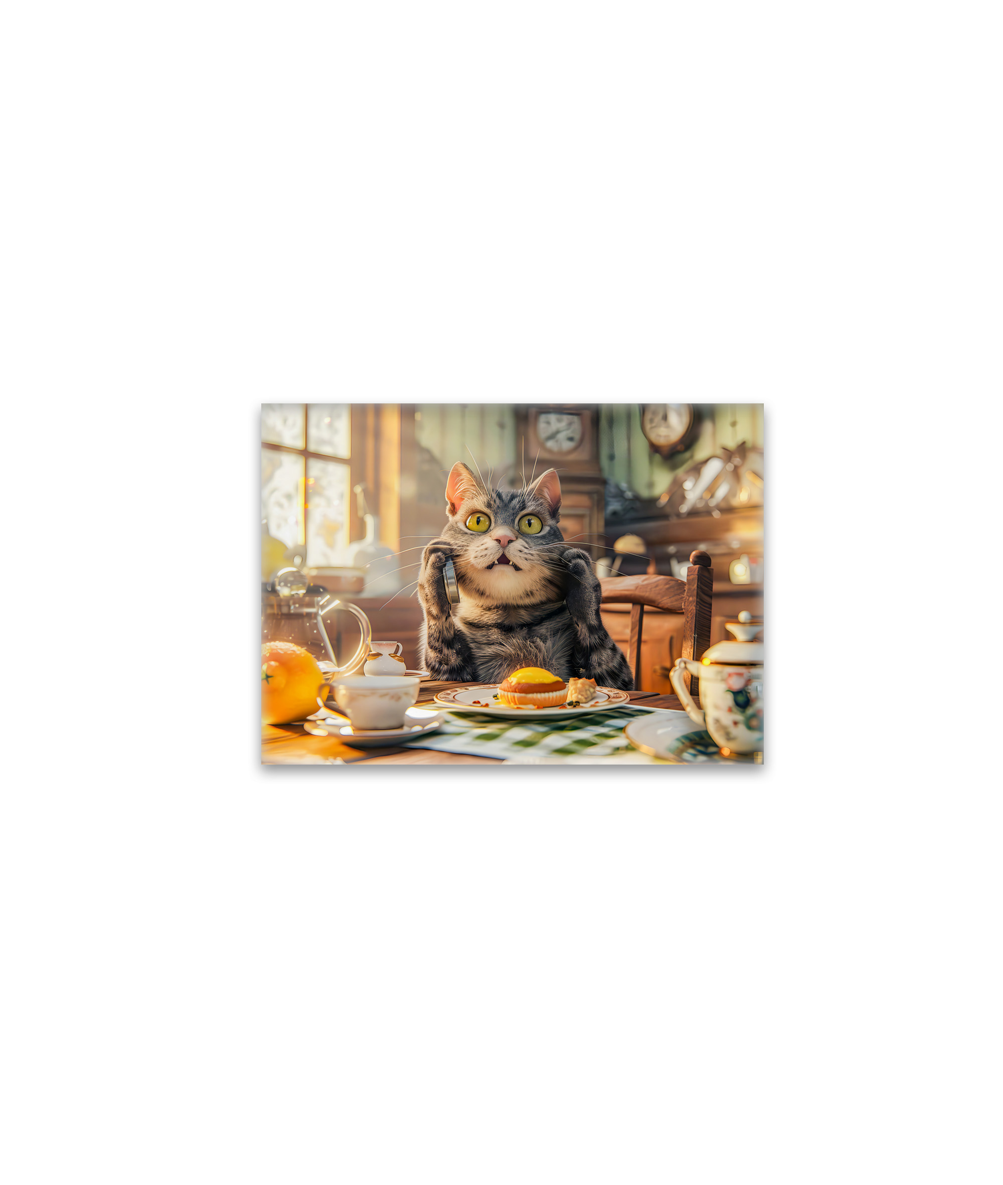 raxxa Glas-Magnet: Cat at breakfast table with croissants and juice