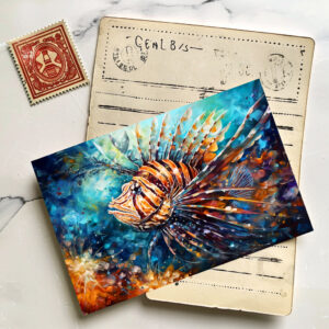 raxxa Postkarte: Lionfish in Expressive Ocean Oil Painting