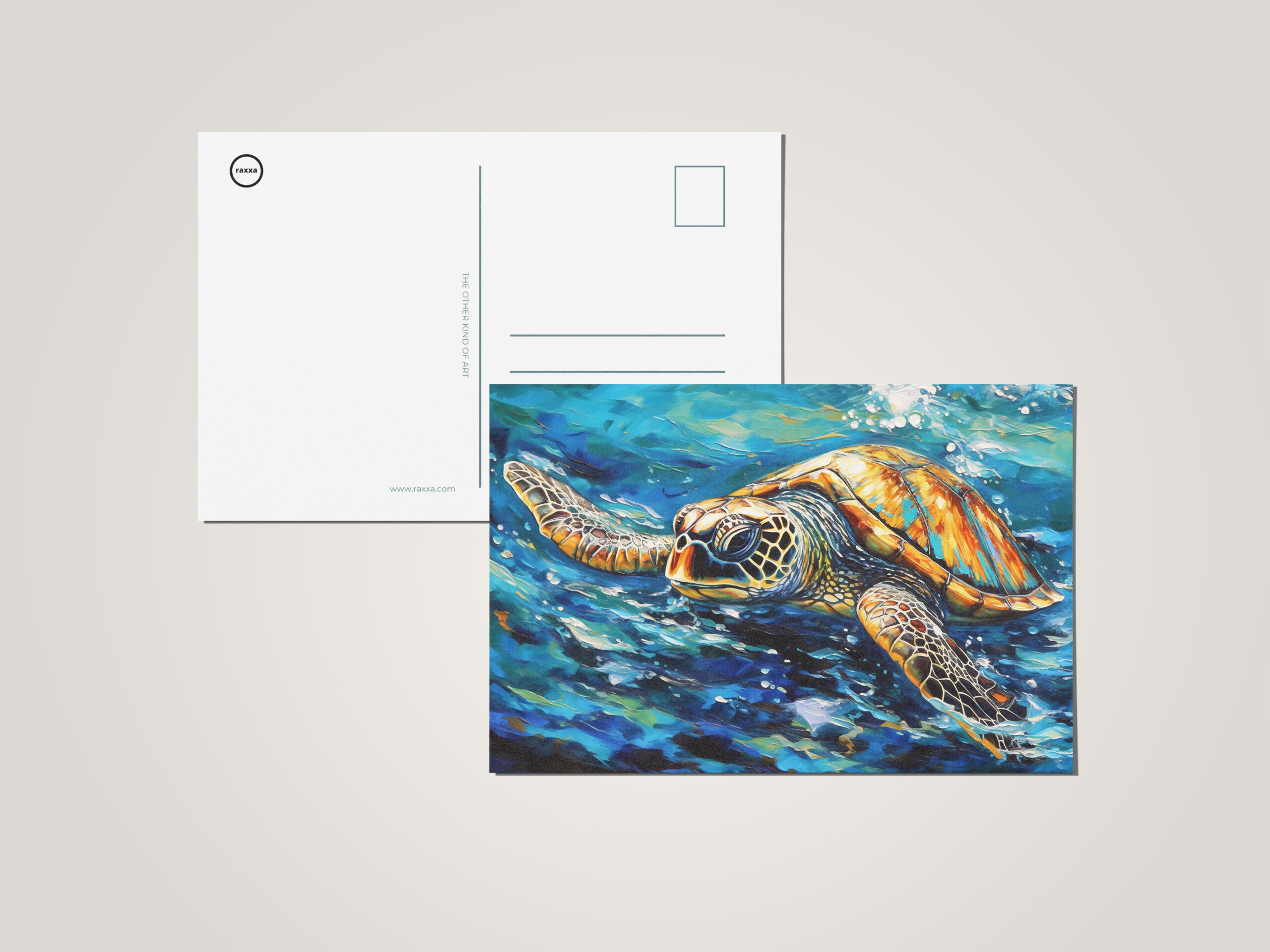 raxxa Postkarte: Sea Turtle in Expressive Oil Brushwork