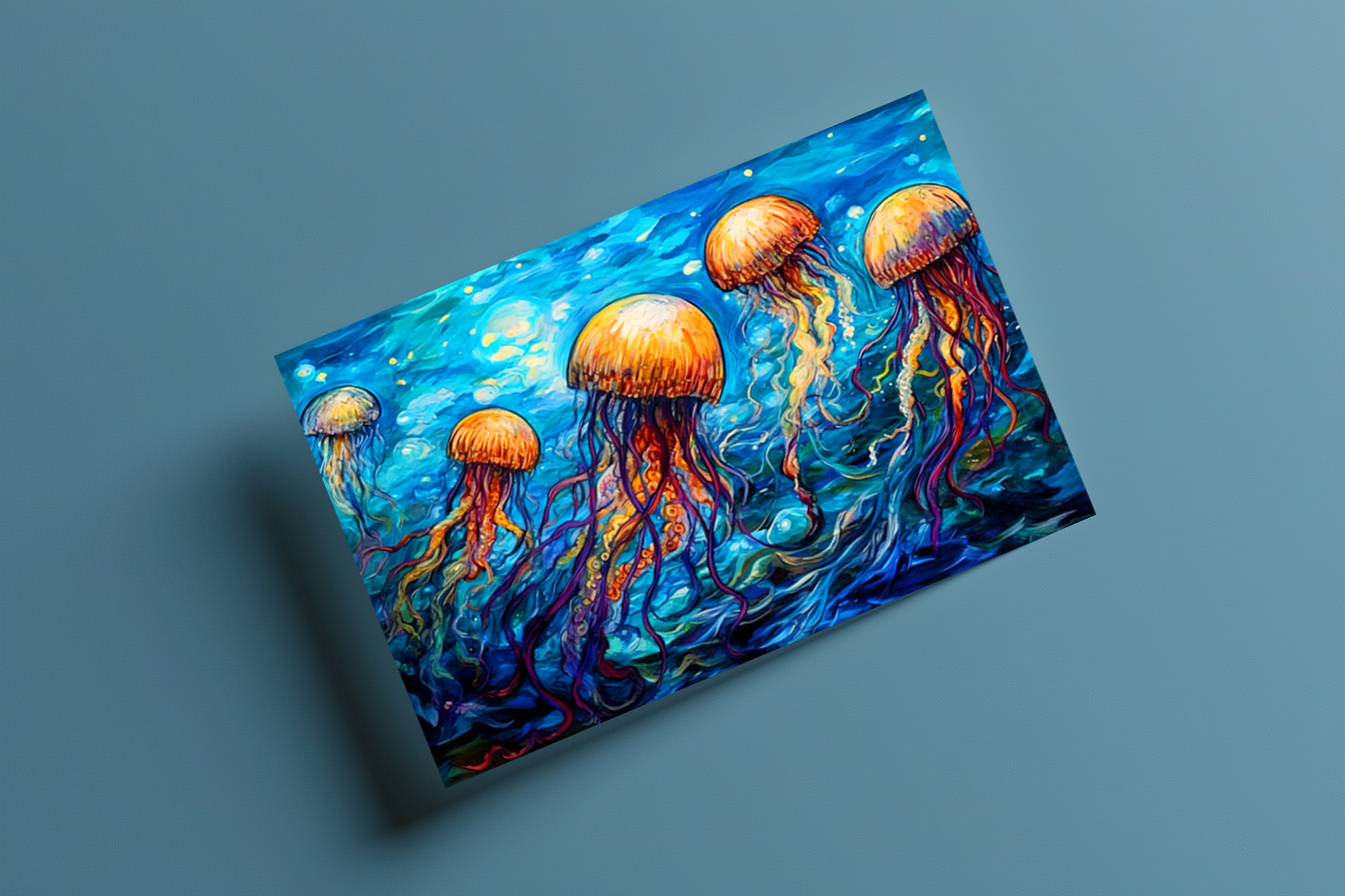 raxxa Postkarte: Jellyfish in Swirling Underwater Oil Painting