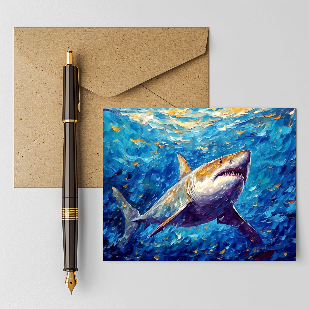 raxxa Postkarte: Shark in Expressive Underwater Oil Painting