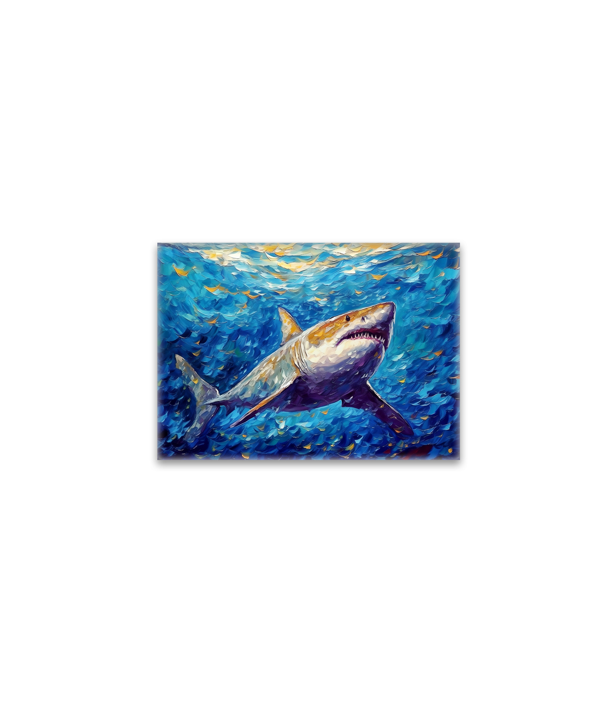 raxxa Glas-Magnet: Shark in Expressive Underwater Oil Painting