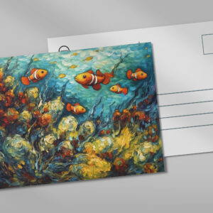 raxxa Postkarte: Clownfish in Swirling Coral Reef Painting