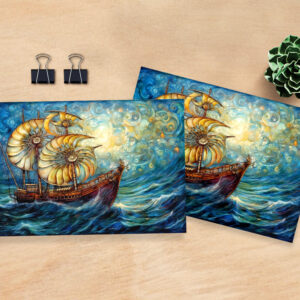 raxxa Postkarte: Fantastical Nautilus Ship in Swirling Ocean