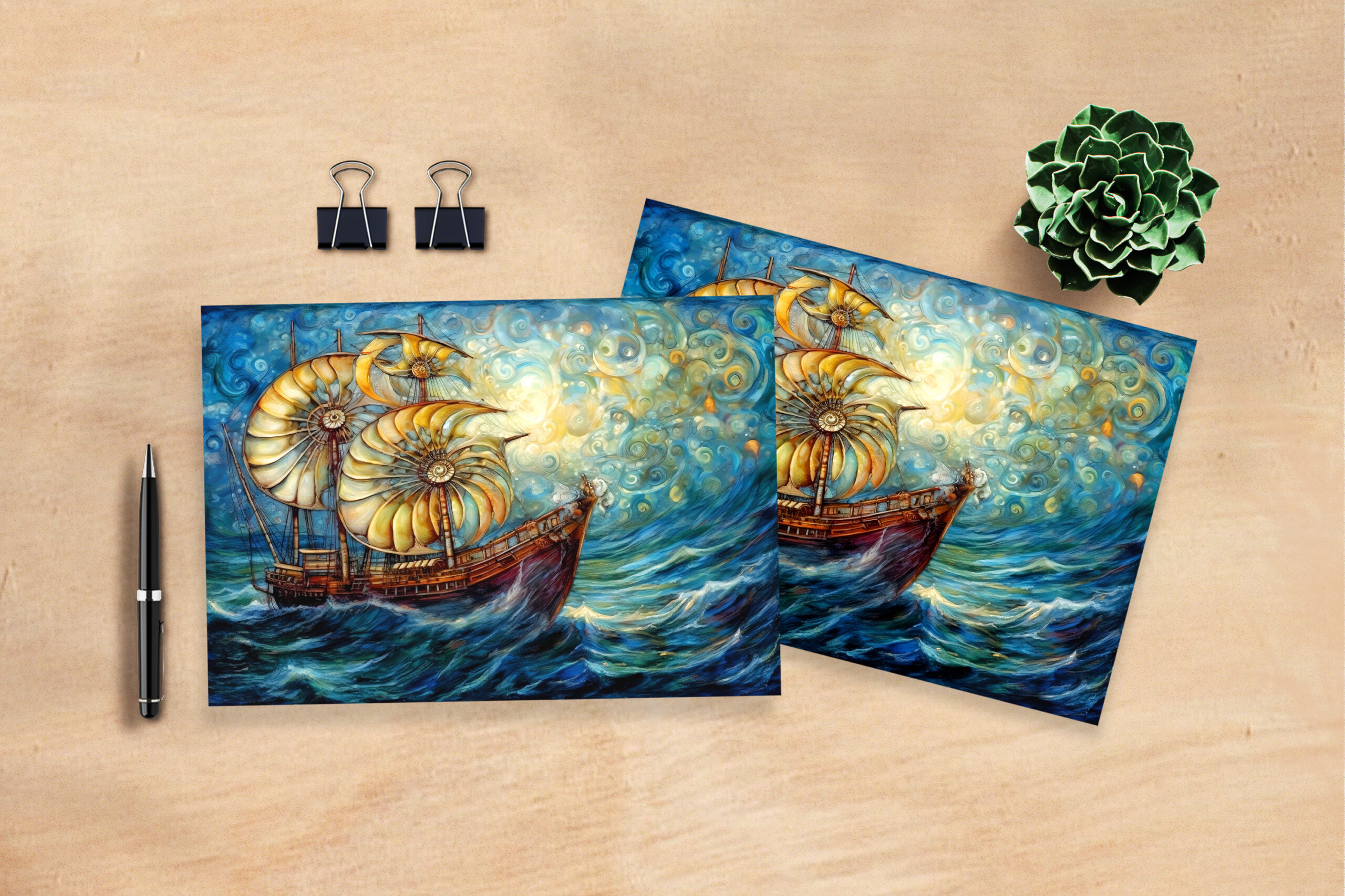raxxa Postkarte: Fantastical Nautilus Ship in Swirling Ocean