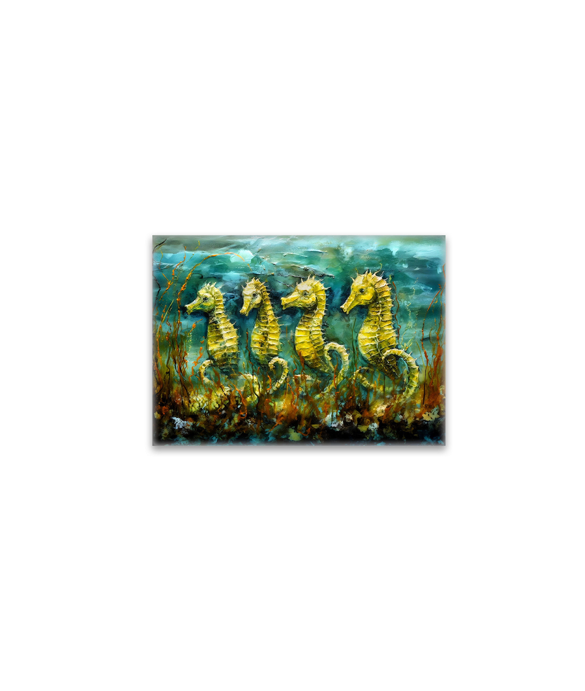 raxxa Glas-Magnet: Seahorses in Expressive Ocean Oil Painting
