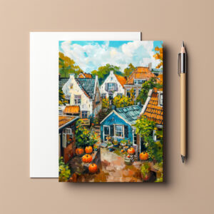 raxxa Postkarte: Autumn Village with Pumpkins and Cottages Painting