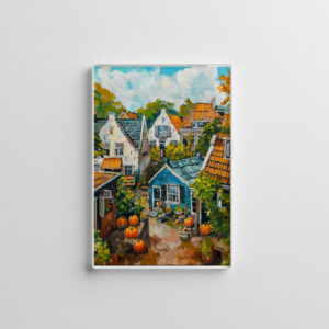 raxxa Glas-Magnet: Autumn Village with Pumpkins and Cottages Painting