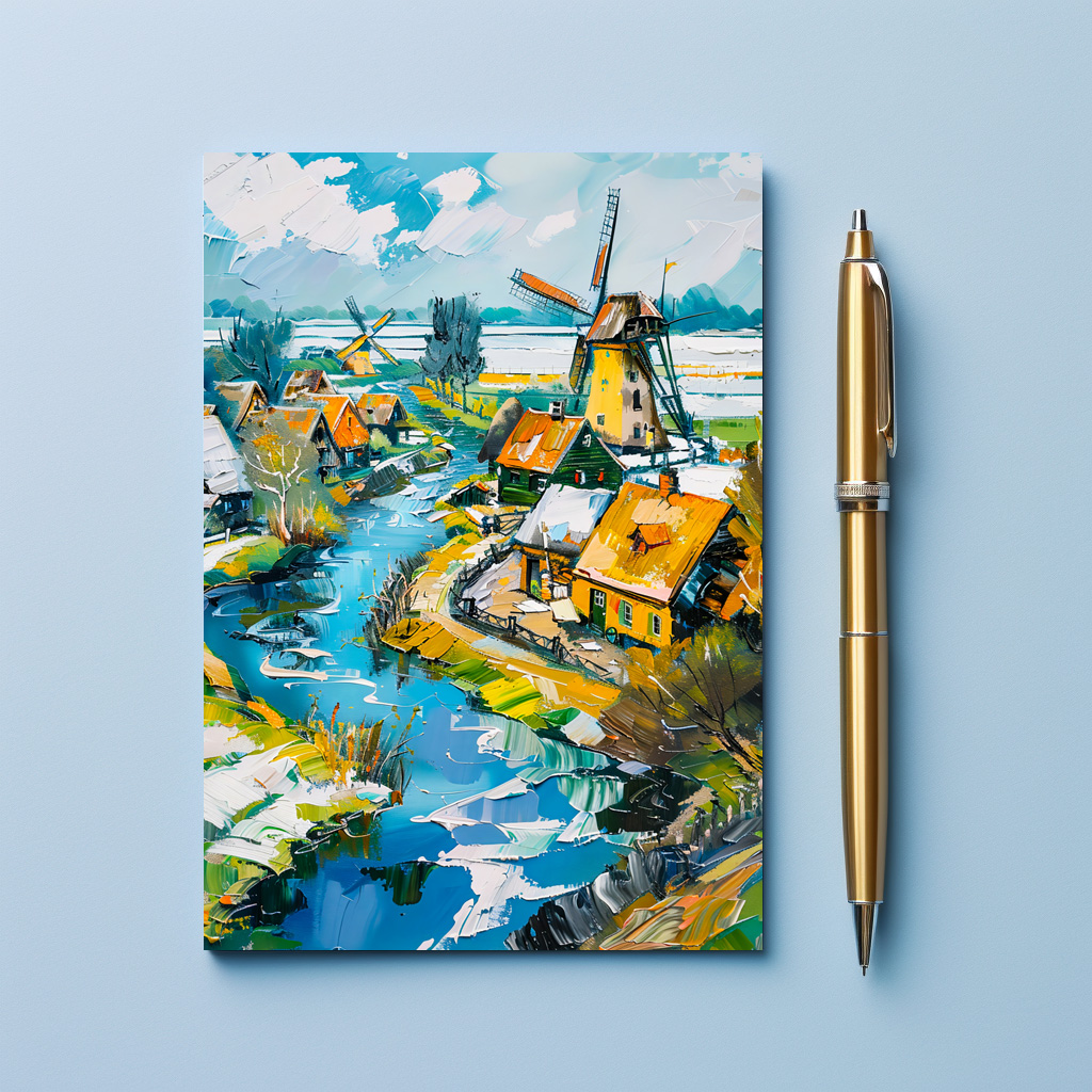 raxxa Postkarte: Dutch Countryside with Windmills and Water Channels Fantasy Painting