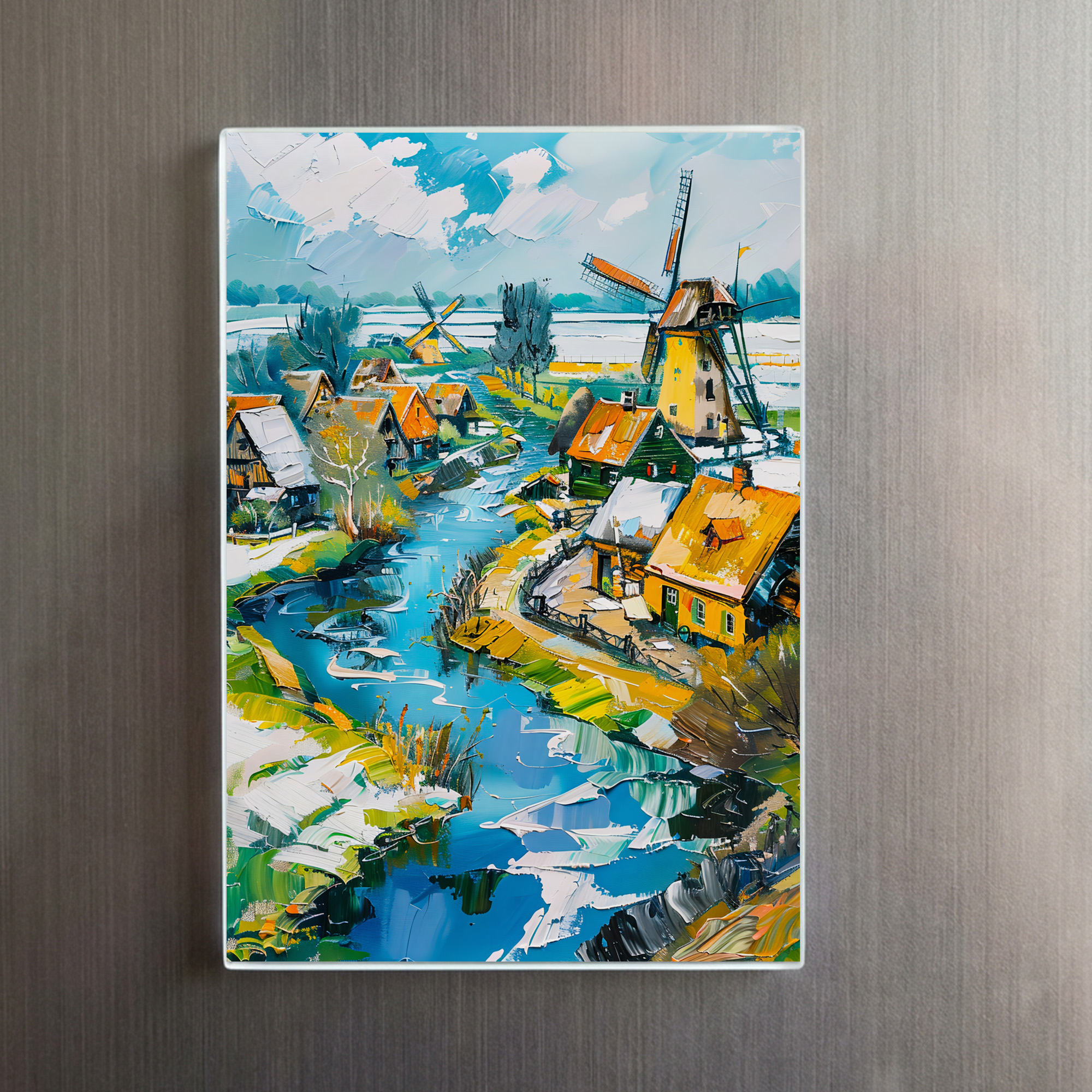 raxxa Glas-Magnet: Dutch Countryside with Windmills and Water Channels Fantasy Painting – Bild 2